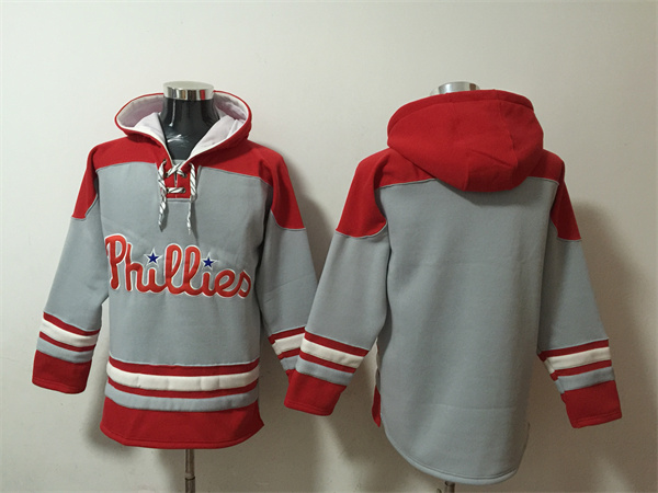 Men's Philadelphia Phillies Blank Gray/Red Ageless Must-Have Lace-Up Pullover Hoodie